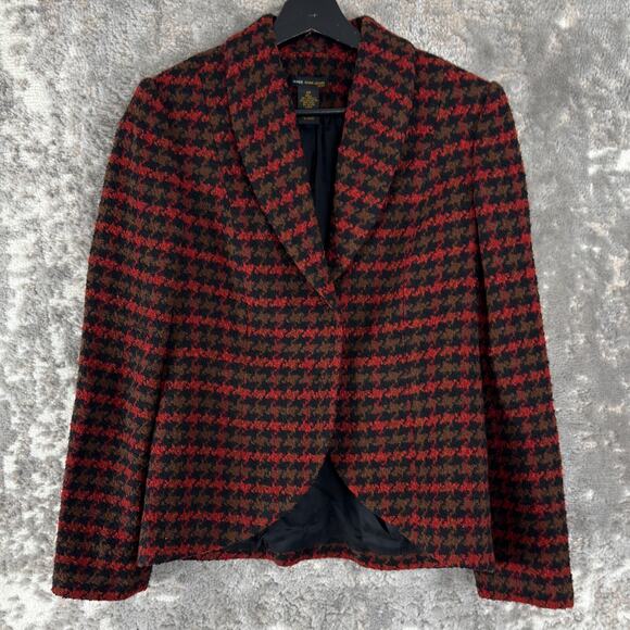 Grace Dane Lewis Petite Size 8P Wool Shawl Collar Houndstooth Snap Button Blazer - Picture 1 of 8